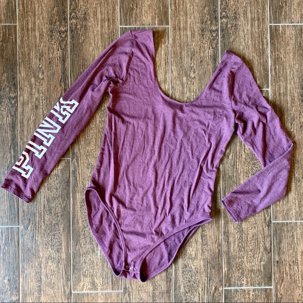 Victoria’s Secret PINK Dark Maroon Logo Bodysuit L
